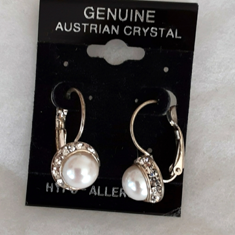 Pearl Clasp Earrings with Austrian Crystals